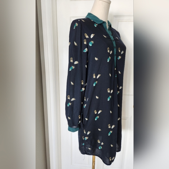 Zara Collection Feather Print Tunic Shirt Dress with Pockets - Size Medium - Picture 2 of 10